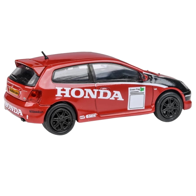 2001 Honda Civic Type R EP3 Rouge avec Graphiques "BTCC Honda Racing" Modèle Réduit 1/64 par Paragon Modèles