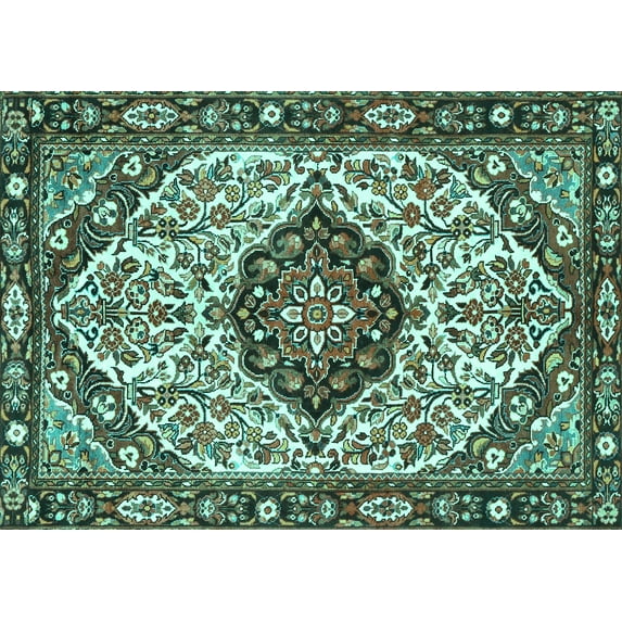 Ahgly Company Machine Washable Indoor Rectangle Persian Turquoise Blue Traditional Area Rugs, 2' x 5'