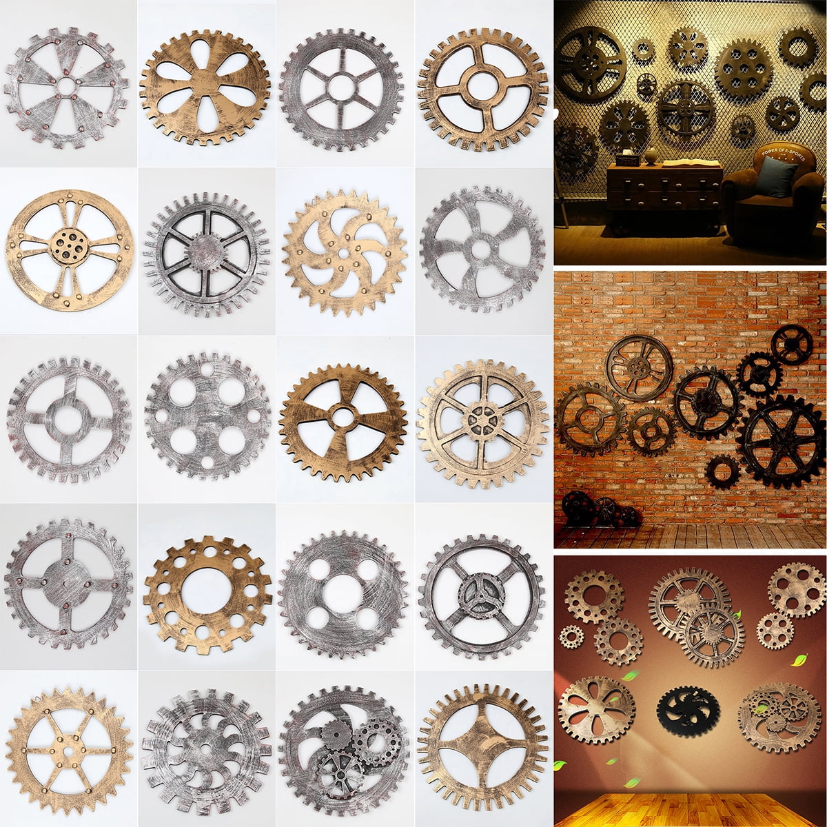 Antique Wooden Gear Wall Hanging Vintage Cogs Industrial Style Decor Steampunk 