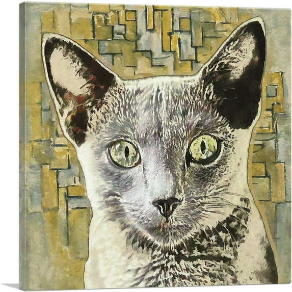 ARTCANVAS Russian Blue Cat Breed Yellow Canvas Art Print - Size: 26" x 26" (1.50" Deep)