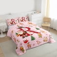 thumbnail image 4 of Manfei Girly Pink Christmas Full Size Comforter Sets for Kids, Cartoon Monogrammed R Bedding Comforter Set, Kawaii Santa Claus Reversible Bedding Sets, Luxury Bedroom Decor, 3-Piece, 4 of 9