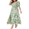 thumbnail image 2 of DARING DIVA Plus Size Short Sleeve Square Neck Maxi Floral Dress 3X Green, 2 of 6