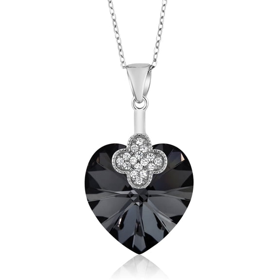 Gem Stone King Collection Black Heart Shape 925 Silver Pendant Necklace Made with Crystals