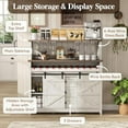 thumbnail image 5 of Leaglojoy Farmhouse Wine Bar Cabinet with Sliding Bar Door and Led Lights, Sideboard with 2 Layers Tabletops, Wine and Glass Racks, 2 Storage Cabinets with Adjustable Shelf, 3 Drawers, Rustic White, 5 of 9