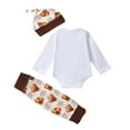 thumbnail image 4 of 3Pcs Newborn Baby Boys Girls Thanksgiving Day Outfits Print Long Sleeve Romper + Turkey Print Pants + Hat, 4 of 12