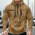 thumbnail image 2 of LIUJUNSHOP Mens Coats Clearance Sale Solid Color Men's Casual Winter Hooded Pullover Sweatshirt Loose Fit Streetwear With Multiple Pockets For Daily Khaki XL, 2 of 9