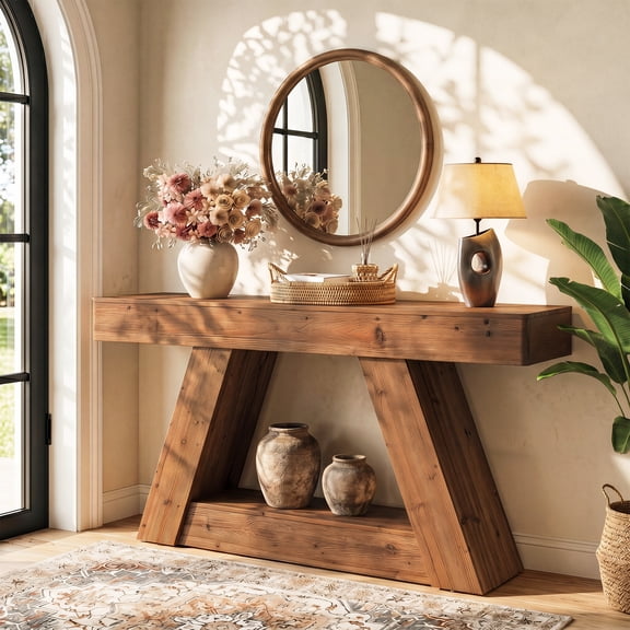 Tribesigns 63-Inch Solid Wood Console Table with 2-Tier Storage, Farmhouse Sofa Table Behind Couch, Entryway Table for Hallway, Living Room