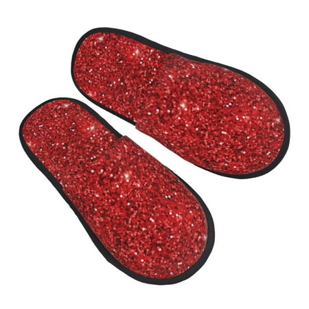 

Junzan Fuzzy Feet Slippers For Women House Shoes Non Slip Indoor/Outdoor Red Glitter Designs-Large