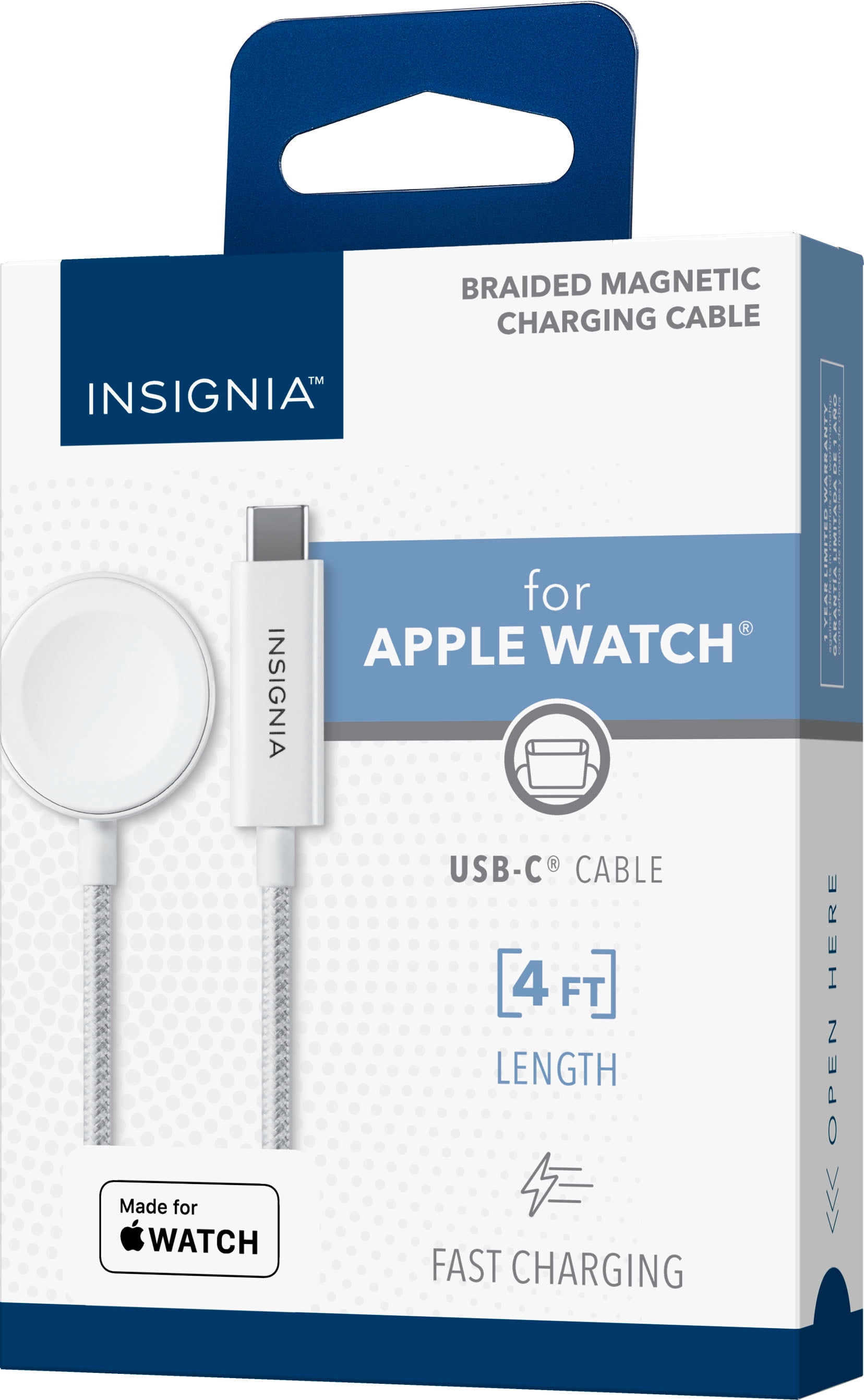 Insignia iWatch Magnetic Fast Charger to USB Type-C 4 ft. Braided Cable - White
