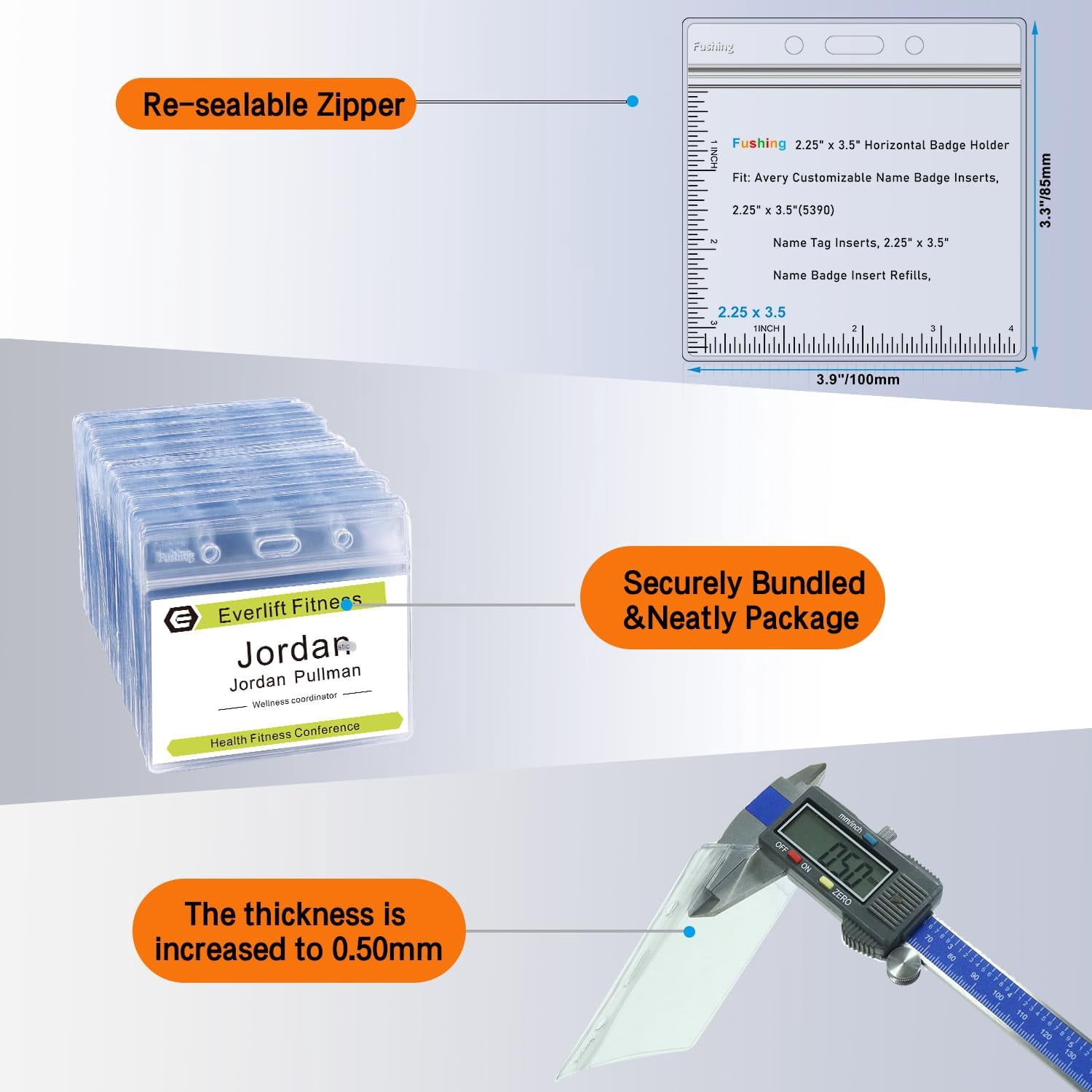 500 Pcs Clear Plastic Horizontal Name Tag Badge ID Card Holders