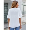 thumbnail image 3 of Womens White Blouses Chiffon Ruffle Short Sleeve V Neck Business Casual Tops Summer Cute Shirt, 3 of 6