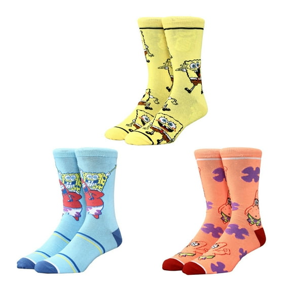 SpongeBob SquarePants Cartoon Character Casual Crew Socks for Men 3-Pack