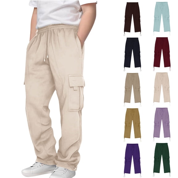 Tsivenald Boys Cargo Baggy Pants Lightweight Wide Leg Lounge Pants Elastic Drawstring Waist Sweat Pant for Boys (3-14 Years)