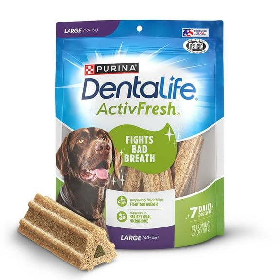 Purina DentaLife ActivFresh Large Dog Treats Dental Chews with Chicken, 7.2 oz Pouch (7 Count)