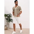 thumbnail image 2 of DARING DIVA Men's Wave Crochet Hollow Out Button Down Striped Shirts XL Brown, 2 of 7