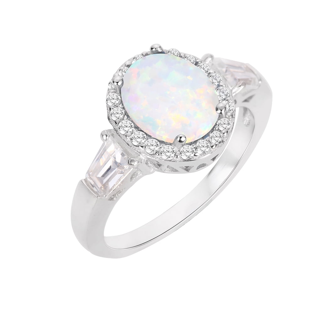 Opal and Cubic Zirconia Halo Ring 14k Yellow Gold Over Sterling Silver Size-7
