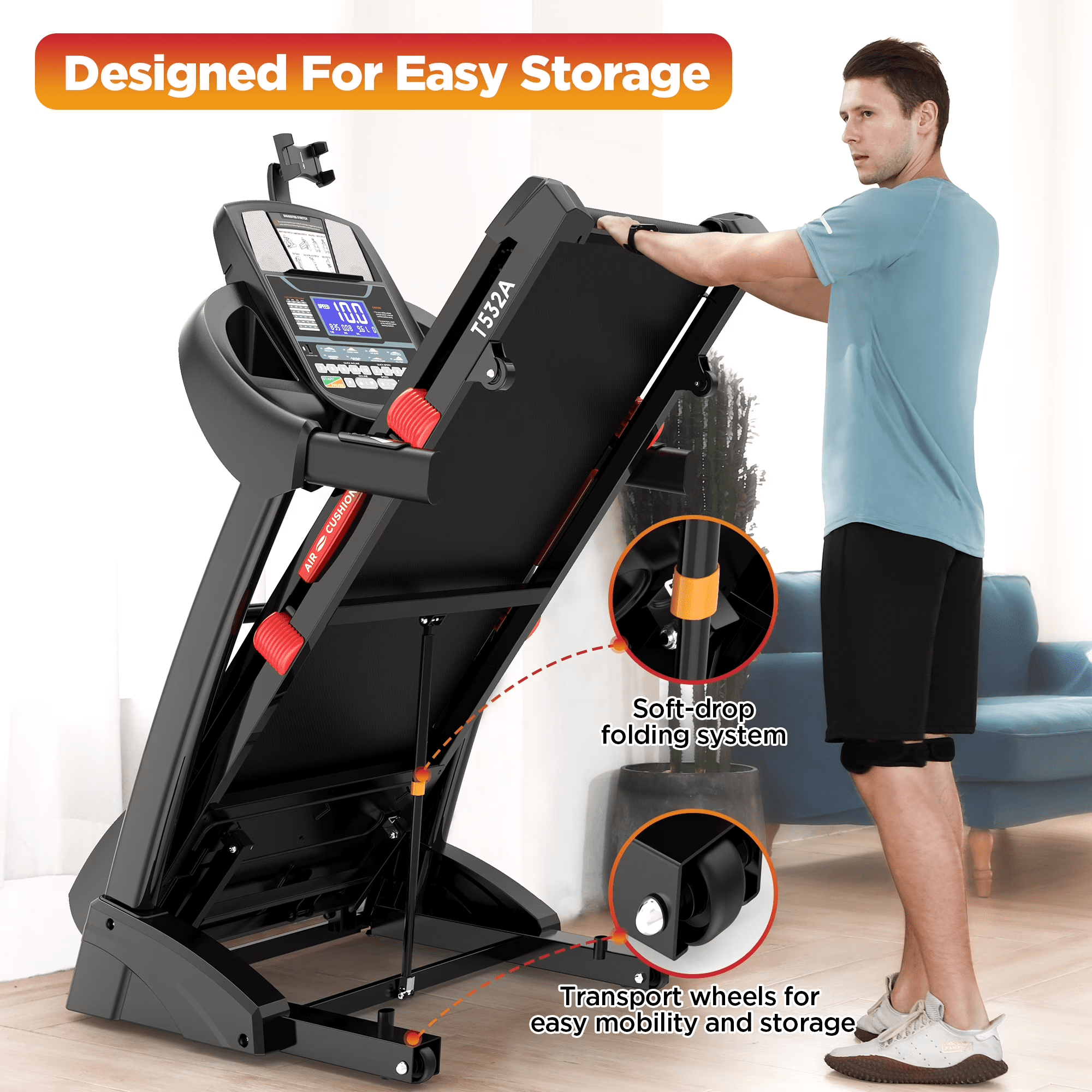 Electric Foldable Treadmill for Home Workout, 5HP Brushless Motor, 20% Auto Incline, 0.6–12 MPH Speed, 51×18 Running Area, Shock Absorbing Deck, APP Connectivity, 400 lbs Support