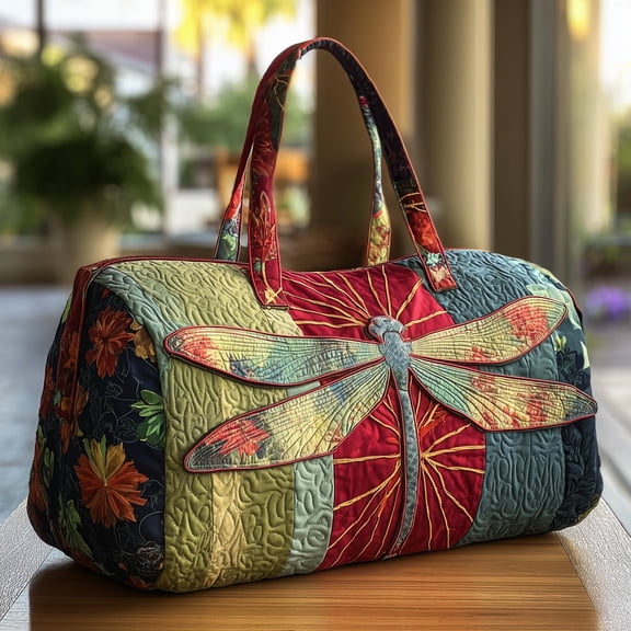 Gorgeous Dragonfly Quilted Duffle Bag, Quited Travel Tote Bag, Quited Weekender Travel Bag, Carry On Duffle