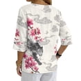 thumbnail image 2 of Xoenoiee Leopard Cherry Blossom Cloud Print Linen Shirts for Women 3/4 Sleeve Button Down Blouses V Neck Casual Loose Fit Cotton Linen Clothes Summer Tops, 4XL, 2 of 7
