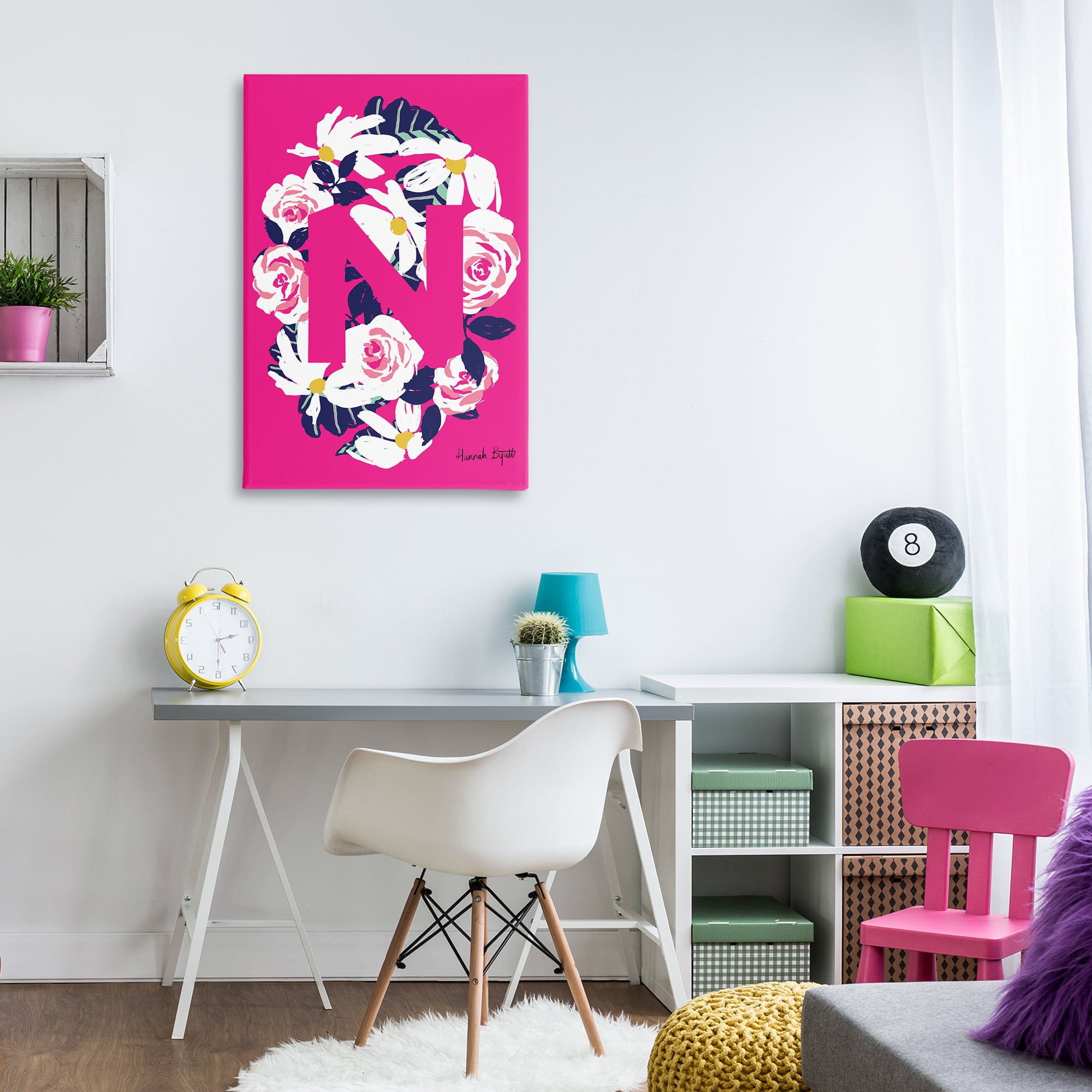 Stupell Industries Floral Bloom Letter N Botanical & Floral Painting Gallery Wrapped Canvas Art Print Wall Art, 24 x 36