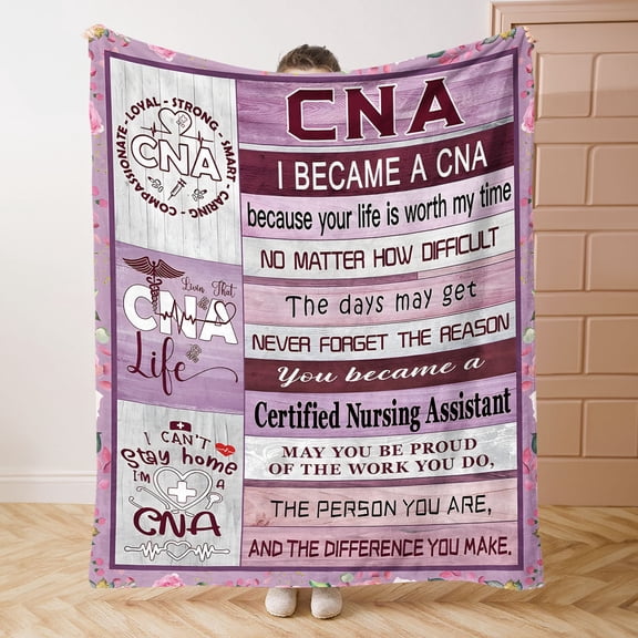 1pc CNA Appreciation Throw Blanket - Soft Flannel with Inspirational Nursing Quotes & Medical Symbols, Perfect Gift for Nurse Week, Graduation, Christmas, Birthday, or Thanksgiving, Cozy for Bed