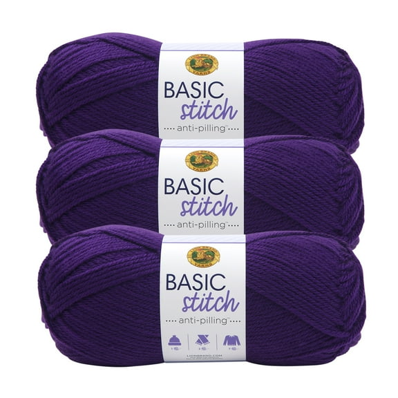 Lion Brand Yarn Basic Stitch Anti Pilling Purple Medium Acrylic Yarn 3 Pack