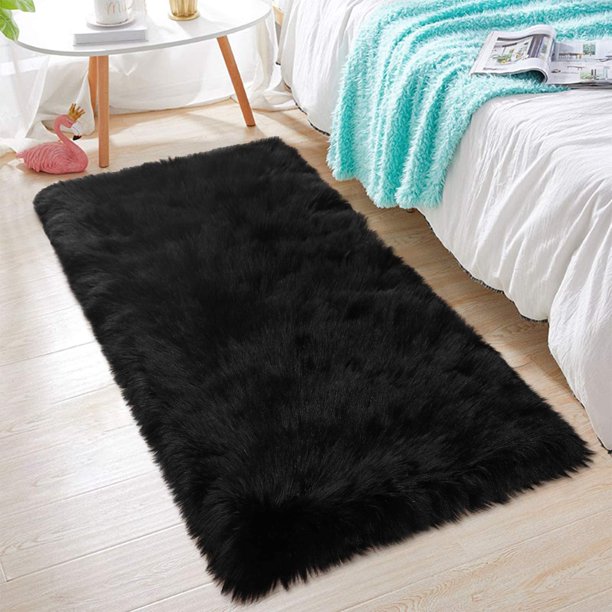 Popeve Luxury Faux Fur Fluffy Rug Faux Fur Area Rug Fur Rugs For Bedroom Fuzzy Carpet For Living Room Feet2 3x5 Feet Black Walmart Com Walmart Com