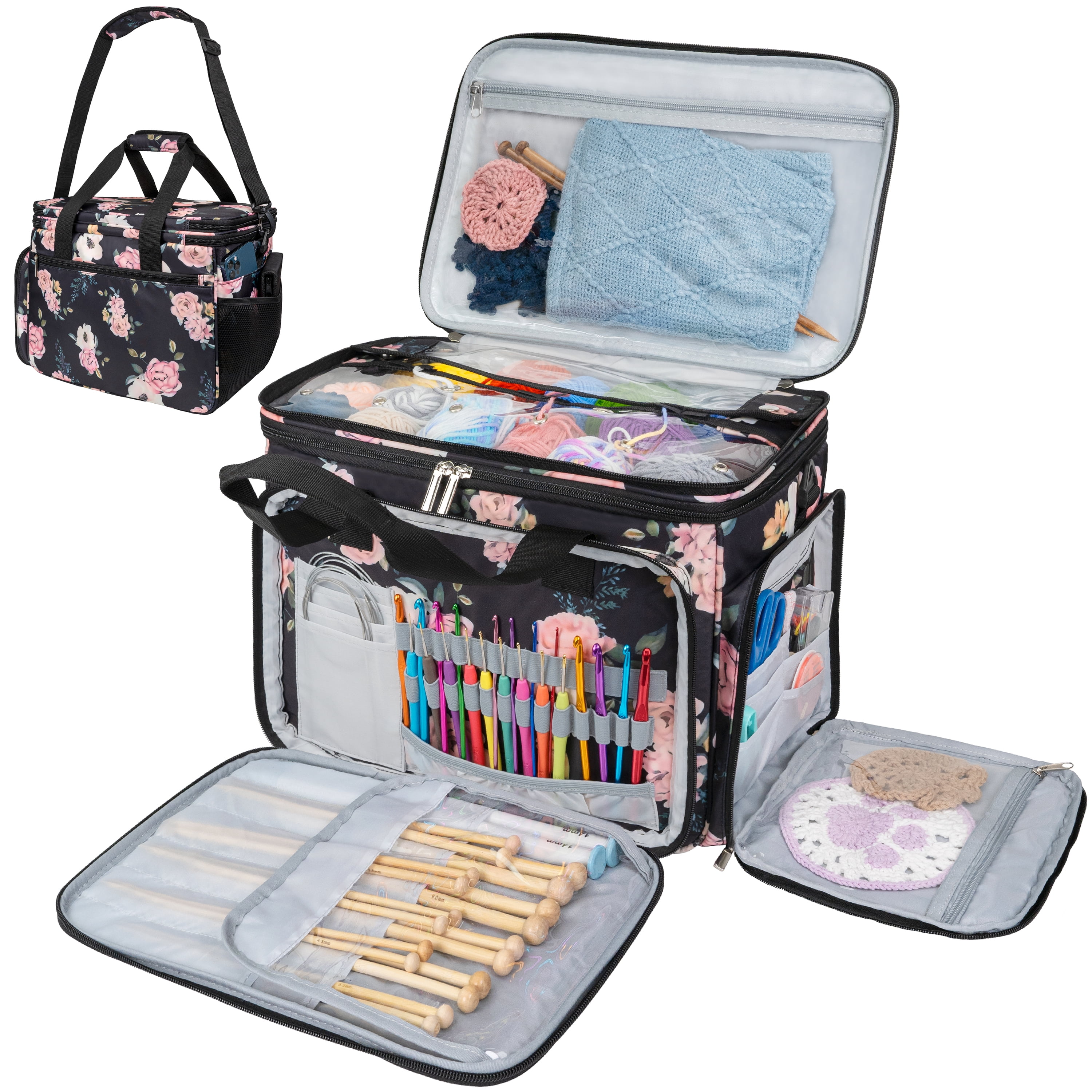 PAVILIA Knitting Bag Yarn Storage Tote, Large Crochet Organizer Bag