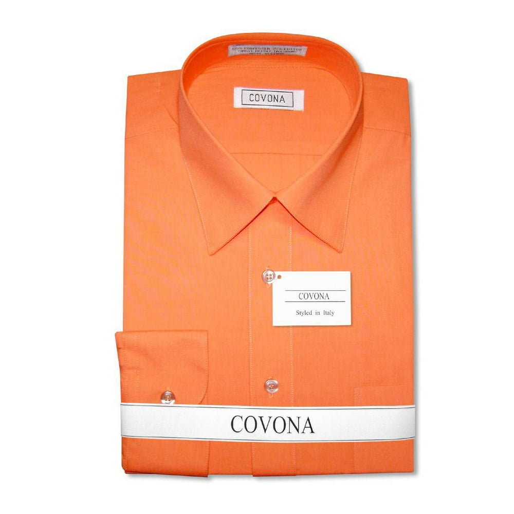 Covona Men's Solid BURNT ORANGE Color Dress Shirt w/ Convertible