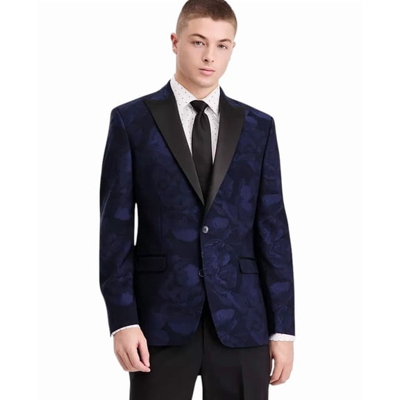 Bar Iii Men's Slim-Fit Jacquard-Floral Evening Jacket Blazer 46R Navy Blue