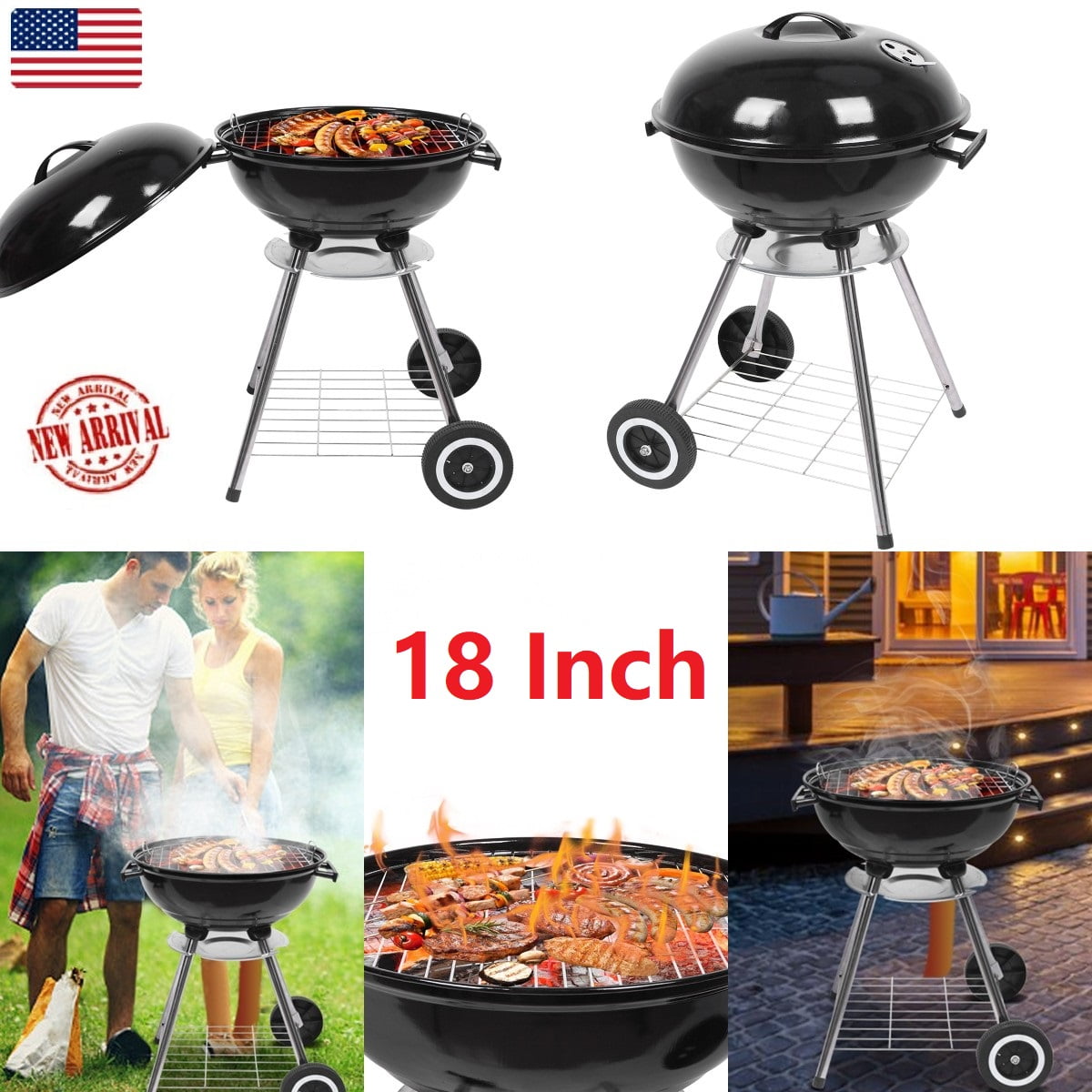 [US IN STOCK] Premium 18 Inch BBQ Grills Clearance Charcoal Heavy Duty