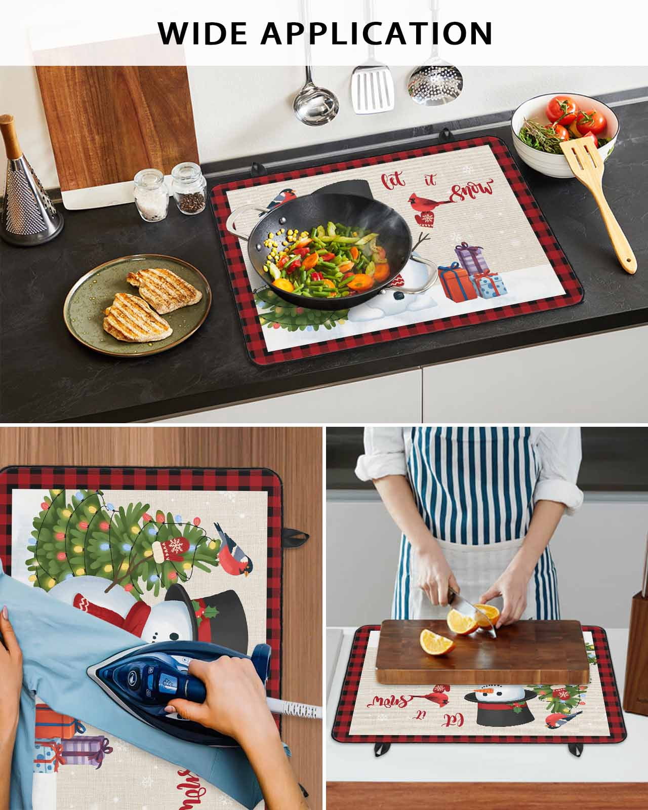 Large Induction Cooktop Protector Mat Christmas Stove Top Covers for Electric Stove, Cute Snowman Xmas Tree Cardinal Birds Buffalo Plaid Decorative Stove Burner Cover Mats, Glass Top Stove Cover
