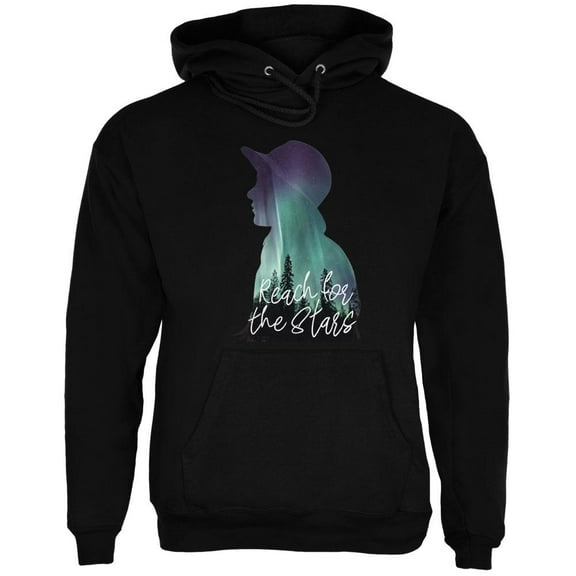 Northern Lights Reach for the Stars Mens Hoodie Black 2XL