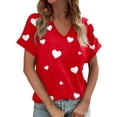 thumbnail image 2 of Womens Short Sleeve Shirts V-Neck Y2K Summer Tops Love Heart Print Spring Tee, 2 of 4