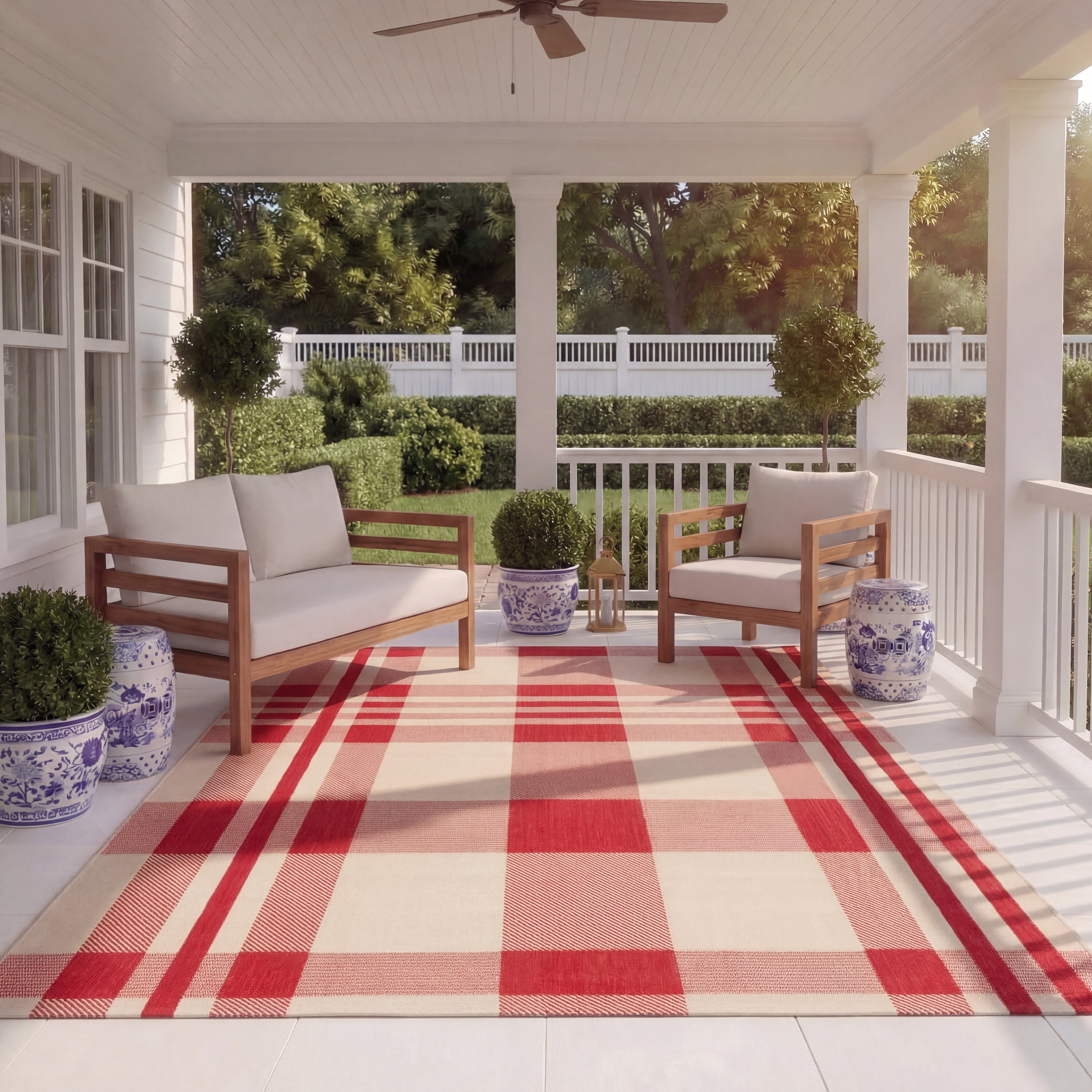 Safavieh Courtyard Benjamin Plaid Indoor/Outdoor Area Rug, Red/Bone, 8' x 10'