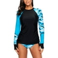 thumbnail image 2 of Womens Long Sleeve Rashguard Side Ties Color Block Print Tankini Swimsuit S-XXXL, 2 of 4