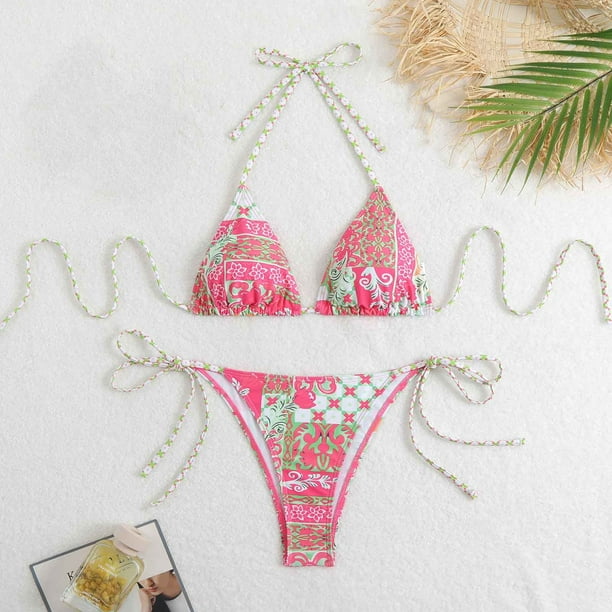 Trajes de baño Amzcrzy Tankini para mujer, trajes de baño, trajes de baño, bikini, moda, cómodo bikini estampado, traje de baño de color liso para mujer, conjuntos de bikinis rosa, M