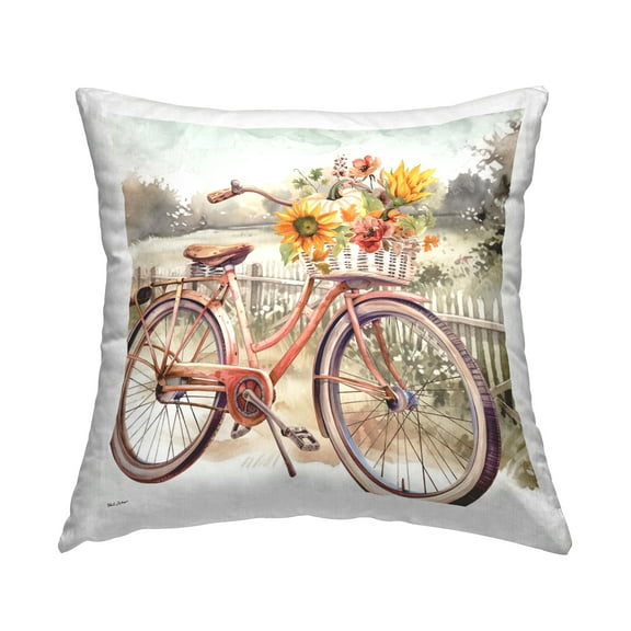 Stupell Industries Autumn Floral Bicycle Decorative Printed Throw Pillow, 18 x 18