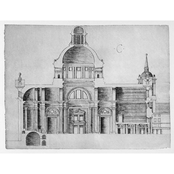 El Escorial Plan C1570. Ncross Section Of The Basilica Along Its Major ...