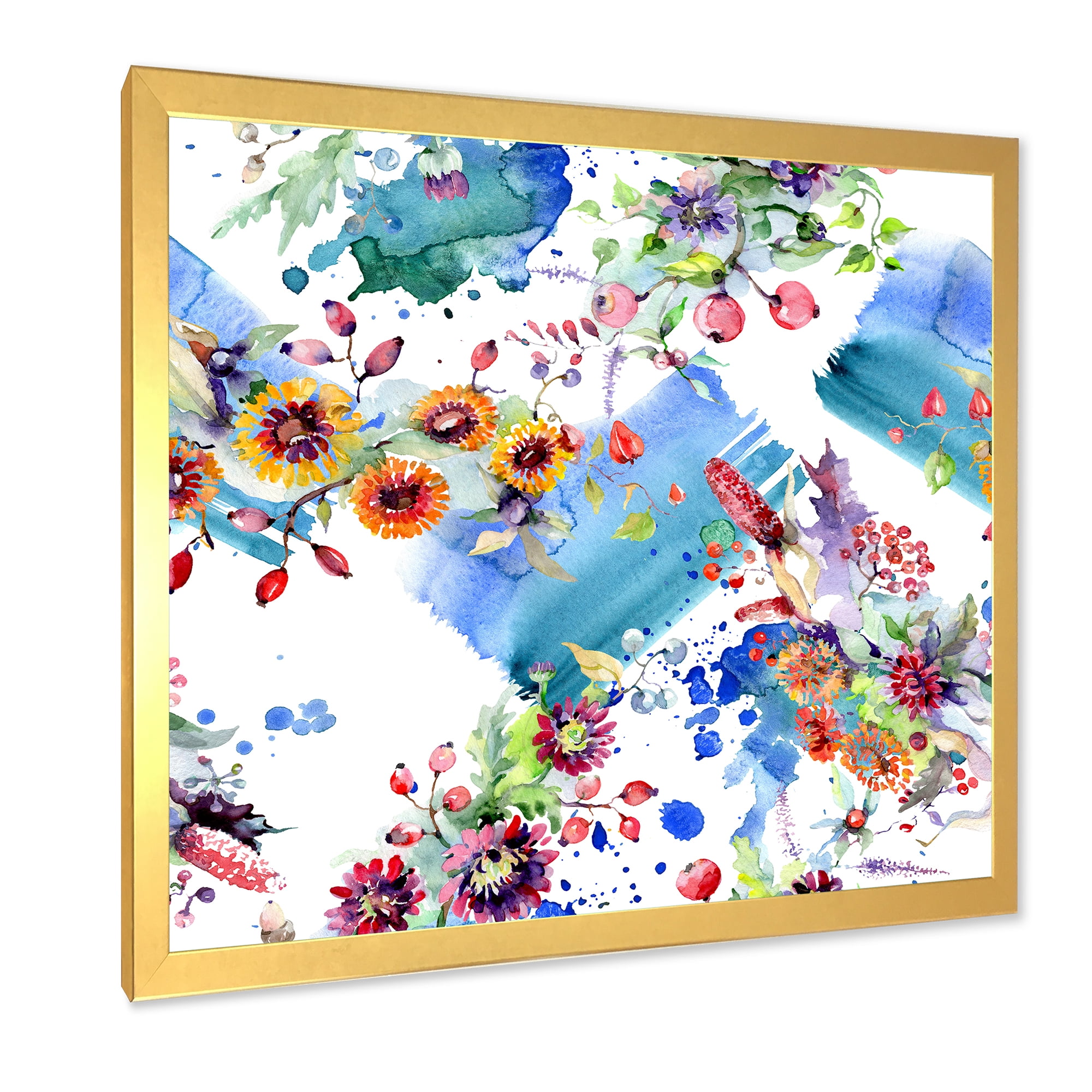 Designart 'Wildflowers and Vibrant Wild Spring Leaves IX' Modern Framed Art Print