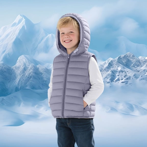 Hauaitttt Boys Girls Winter Vest Hooded Sleeveless Jacket Warm Quilted Outerwear for Children Toddler Kids Coat Boys Fall Jackets