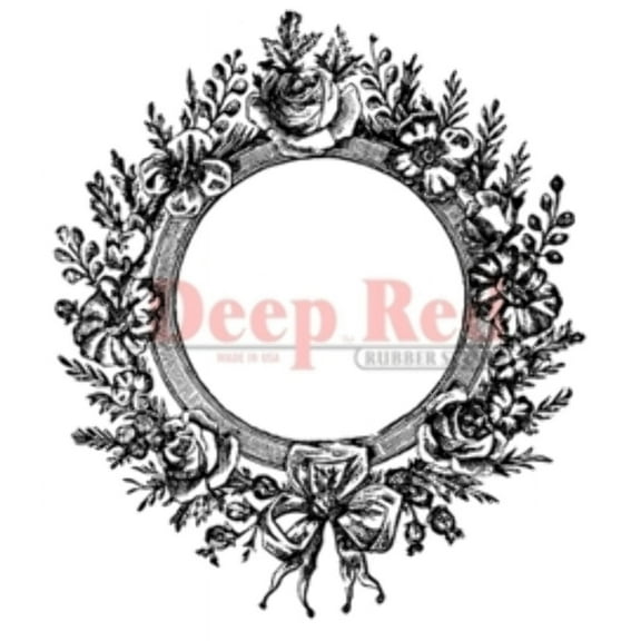 Deep Red Rubber Stamp Rose Frame Wreath