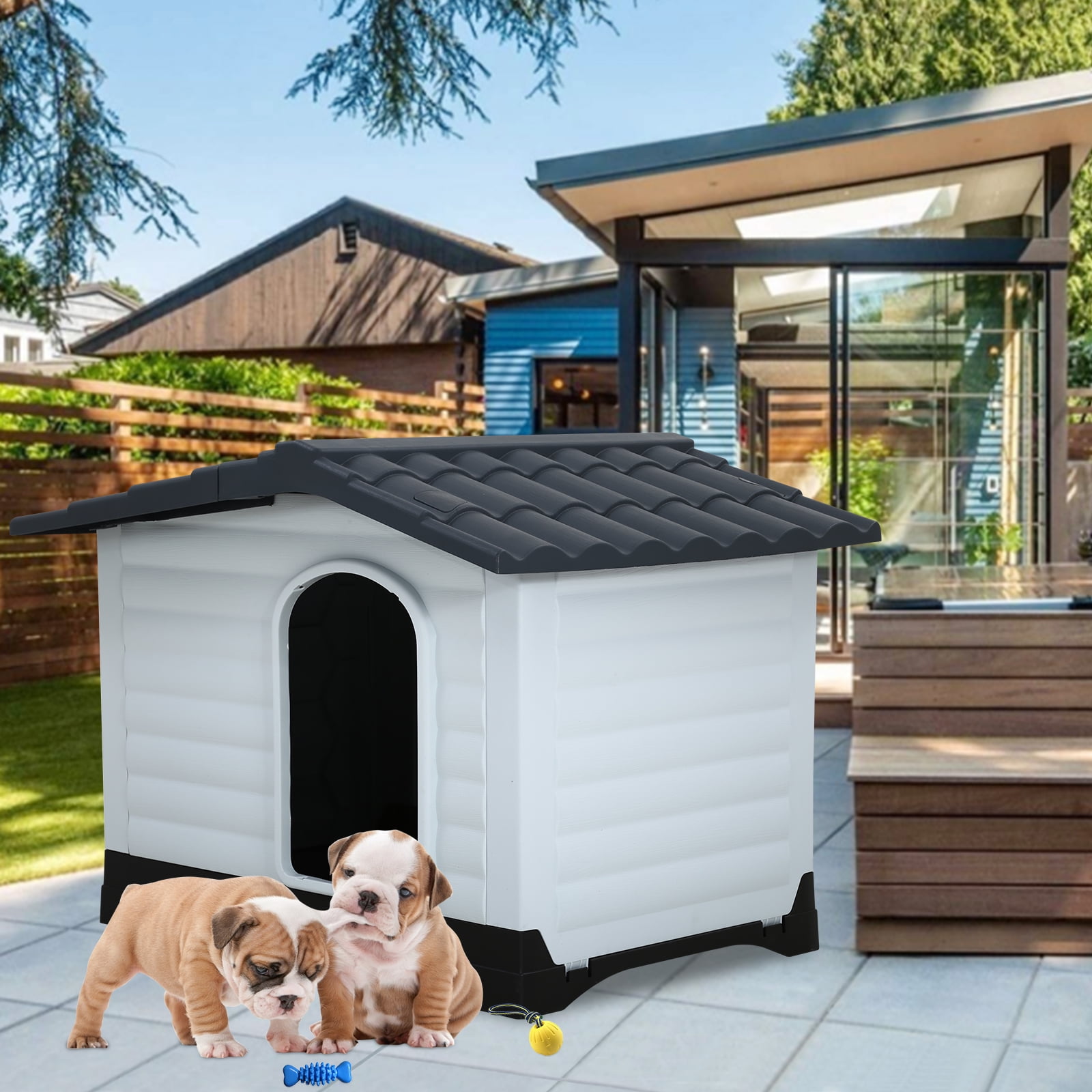 CL.HPAHKL Dog Houses, Outdoor Dog House Weatherproof Ventilate Waterproof Doghouse Puppy Shelter with Elevated Floor and Air Vents Insulated Dog House (21.2" L x 31.6" W x 25.1" H, Black)
