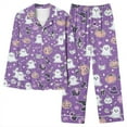 thumbnail image 5 of Uaswgudfs Women's Halloween Print Flannel Pajama Set - Cozy Button-Up Shirt & Straight-Leg Pants for Festive Loungewear Purple-B 2XL, 5 of 6