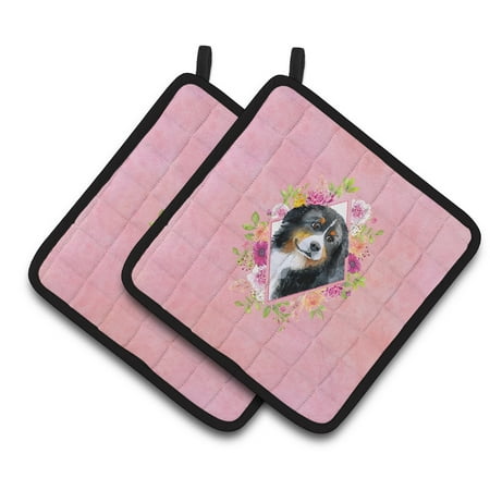 

Carolines Treasures CK4118PTHD Bernese Mountain Dog Pink Flowers Pair of Pot Holders 7.5HX7.5W multicolor