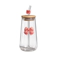 thumbnail image 2 of YYV Gobelet d'Eau en Verre 450 ml avec Couvercle et Paille en Verre 15,2 oz Gobelet à Boisson Réutilisable en Borosilicate Gobelet Détachable avec Accent Papillon Résistant aux Fuites Portable pour Café et Boisson Froide pour Bureau, 2 of 6
