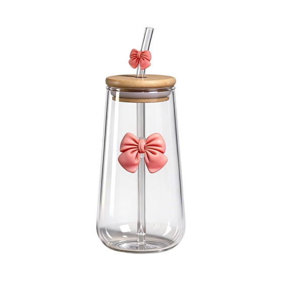 Fareti 450ml Lead Free Glass Tumbler with Lid and Reusable Straw Dustproof Butterfly Decor Cold Drink Cup for Home Office Outdoor