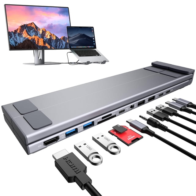 Estación de acoplamiento para laptop Mukiya, hub USB-C 11 en 1 con HDMI 4K