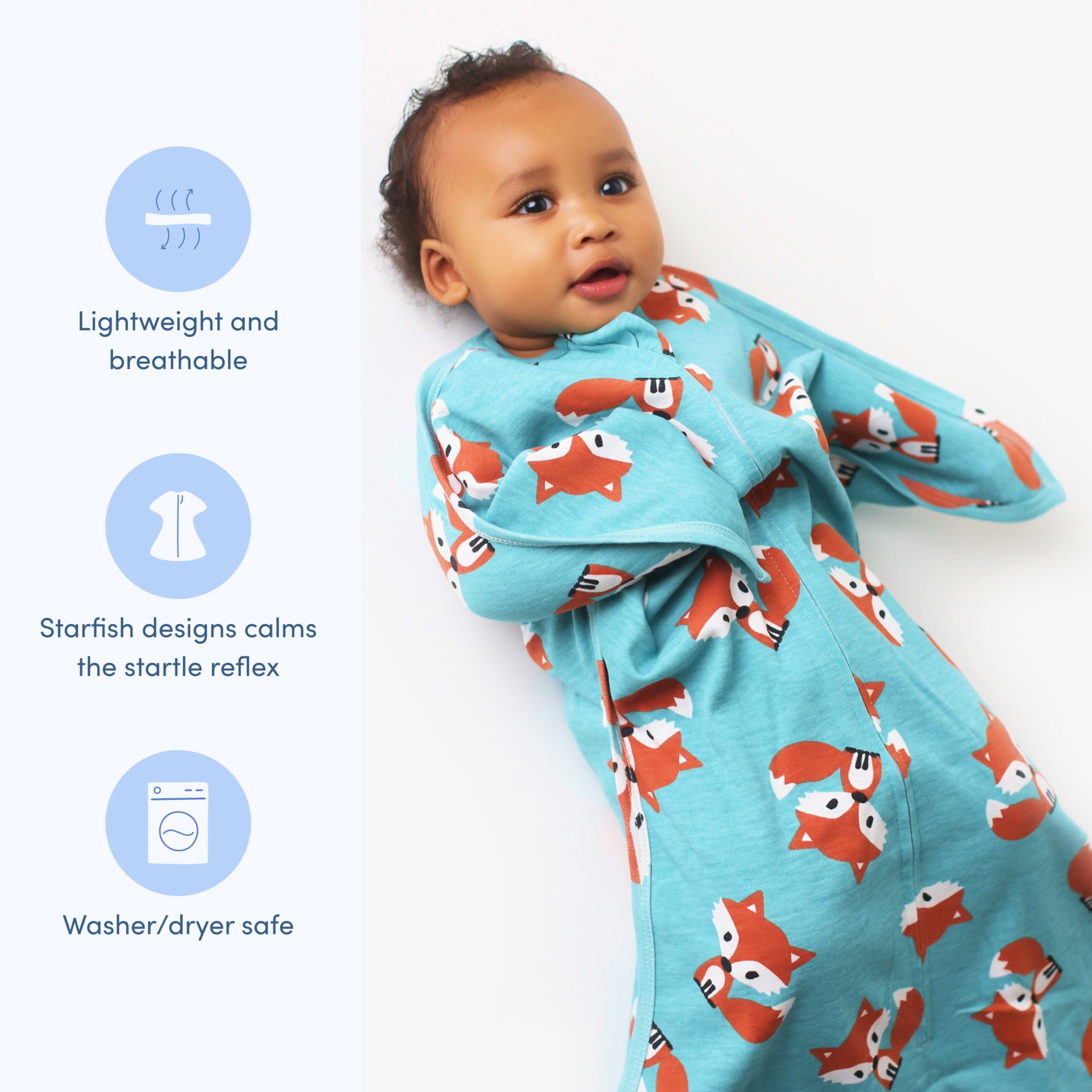 SleepingBaby Zipadee-Zip Transition Swaddle for Self-Soothing & Better Sleep, Friendly Fox, X Small (3-6 Months)