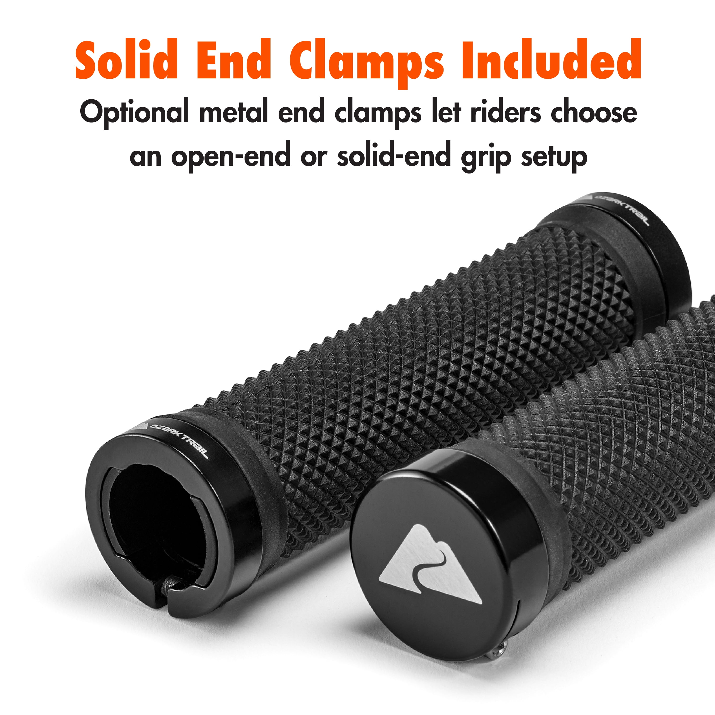 Ozark Trail Double Lock-On Bicycle Handlebar Grips, Anti-Slip Rubber with Metal Caps, Black, Includes Allen Wrench